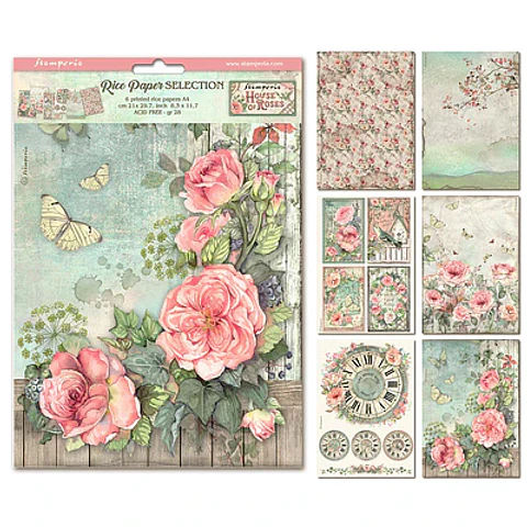 Stamperia House of Roses — pack de 6 papéis de arroz A4