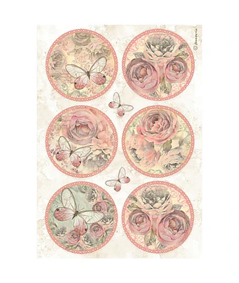 Papel de arroz Stamperia A4 — Shabby Rose — 6 Rounds