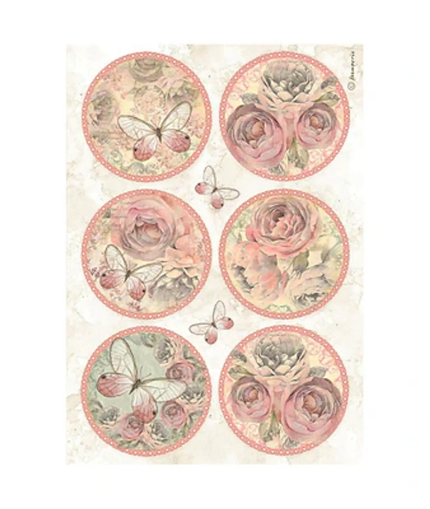 Papel de arroz Stamperia A4 — Shabby Rose — 6 Rounds 1