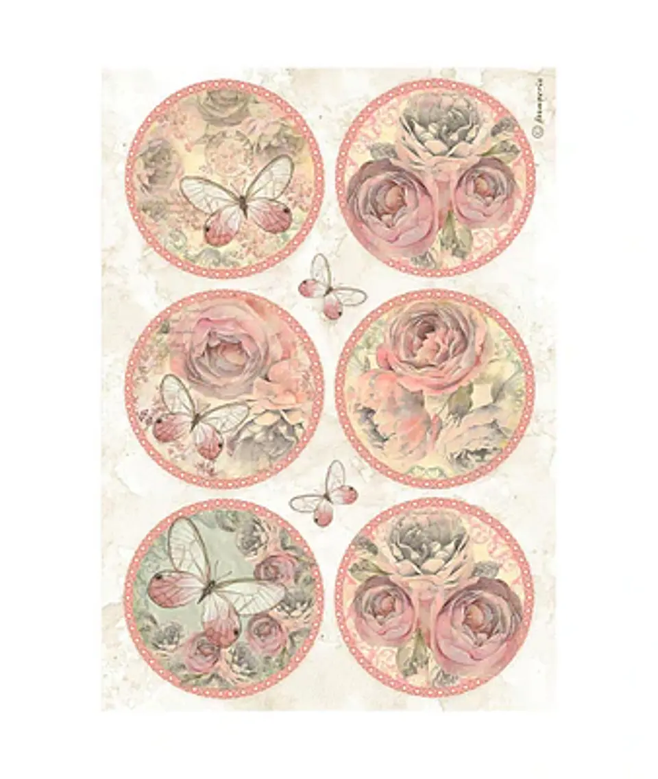 Papel de arroz Stamperia A4 — Shabby Rose — 6 Rounds 1