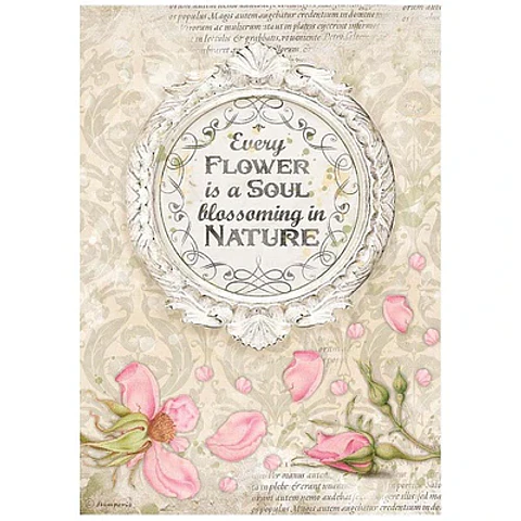 Papel de arroz Stamperia A4 — House Garden — Frame with Quote