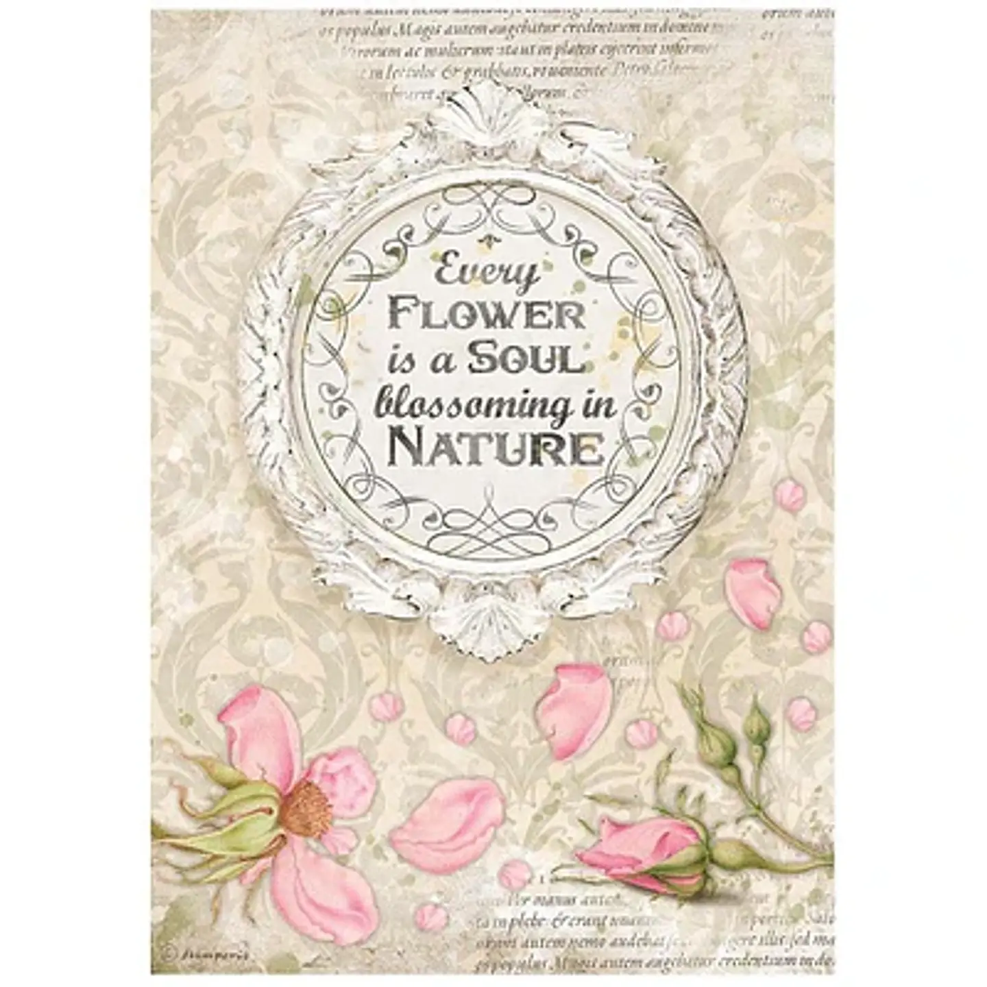 Papel de arroz Stamperia A4 — House Garden — Frame with Quote 1