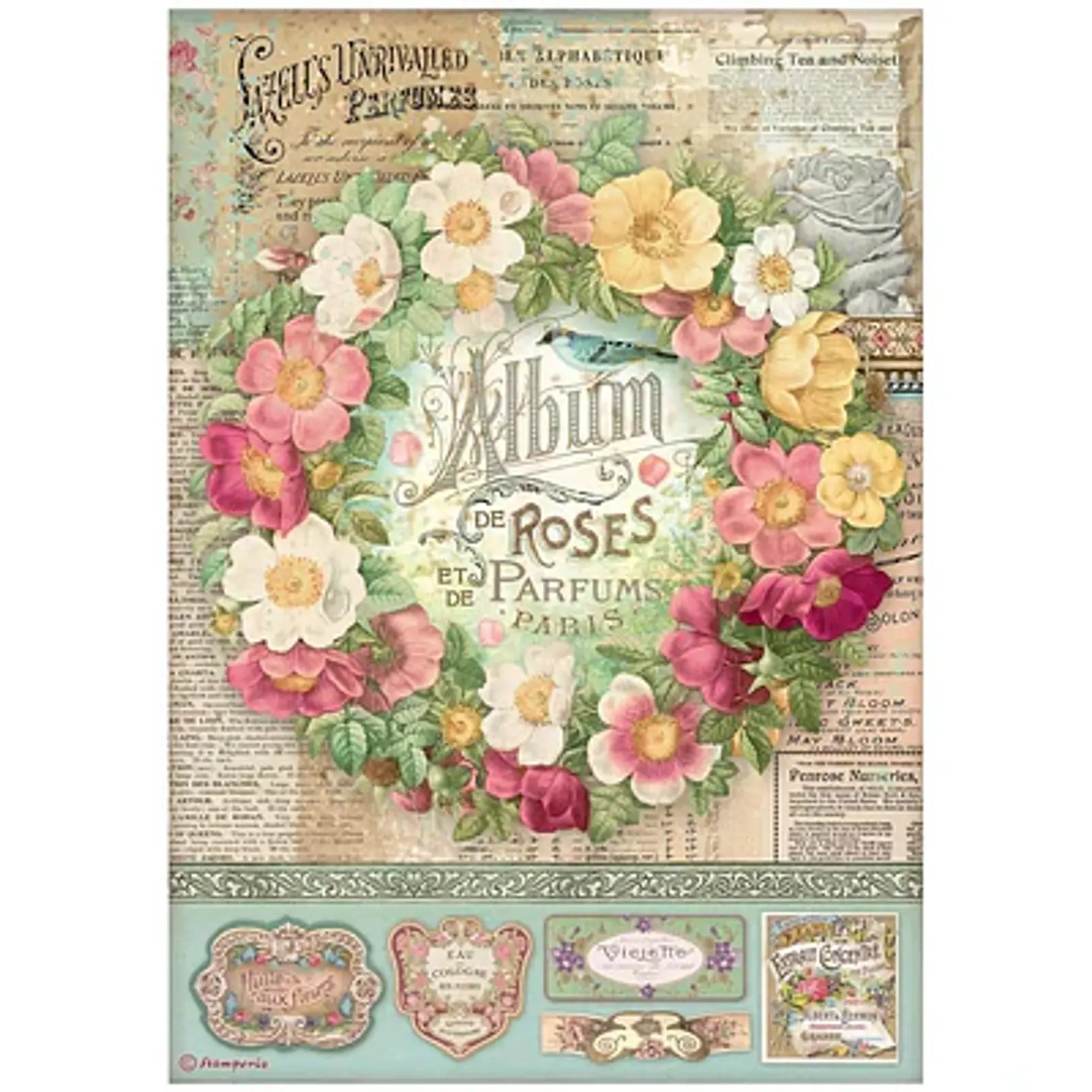 Papel de arroz Stamperia A4 — Rose Parfum — Album de Roses 1