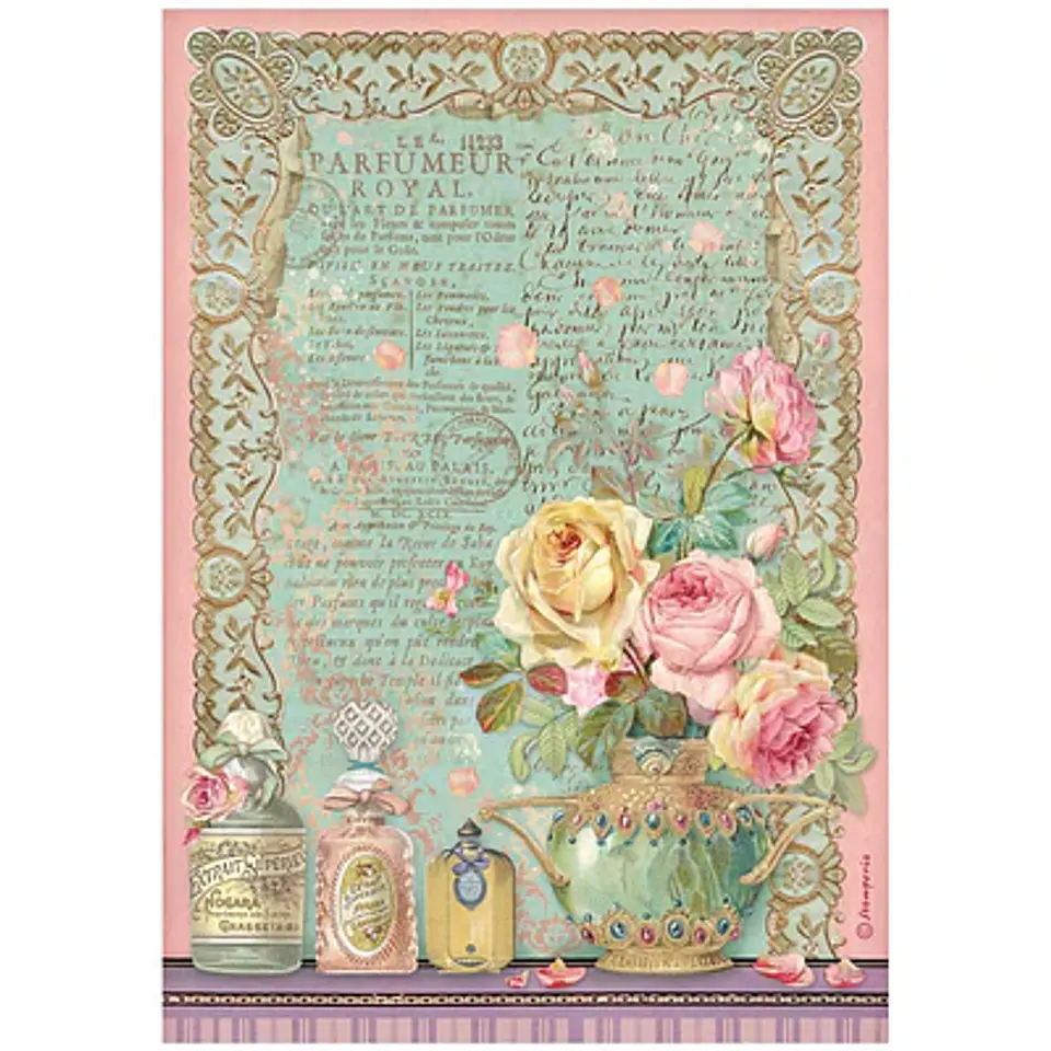 Papel de arroz Stamperia A4 — Rose Parfum — Parfumeur Royal 1