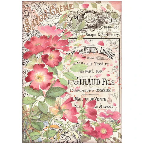 Papel de arroz Stamperia A4 — Rose Parfum — Savon Crème