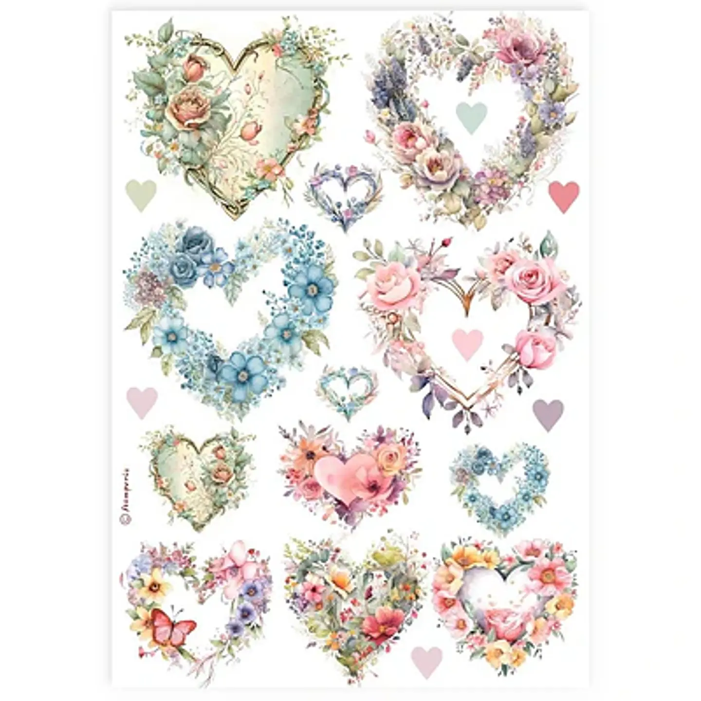 Papel de arroz Stamperia A4 — Floral Hearts 1