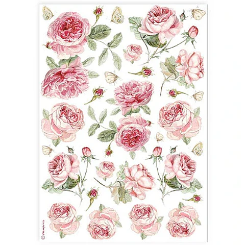 Papel de arroz Stamperia A4 — English Roses Pattern