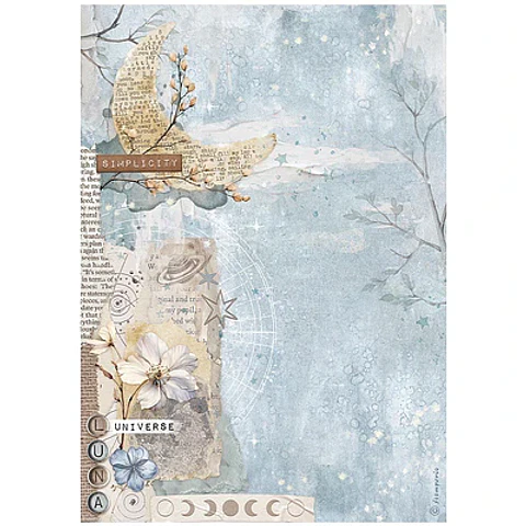Papel de arroz Stamperia A4 — Secret Diary — Moon (DFSA41103)