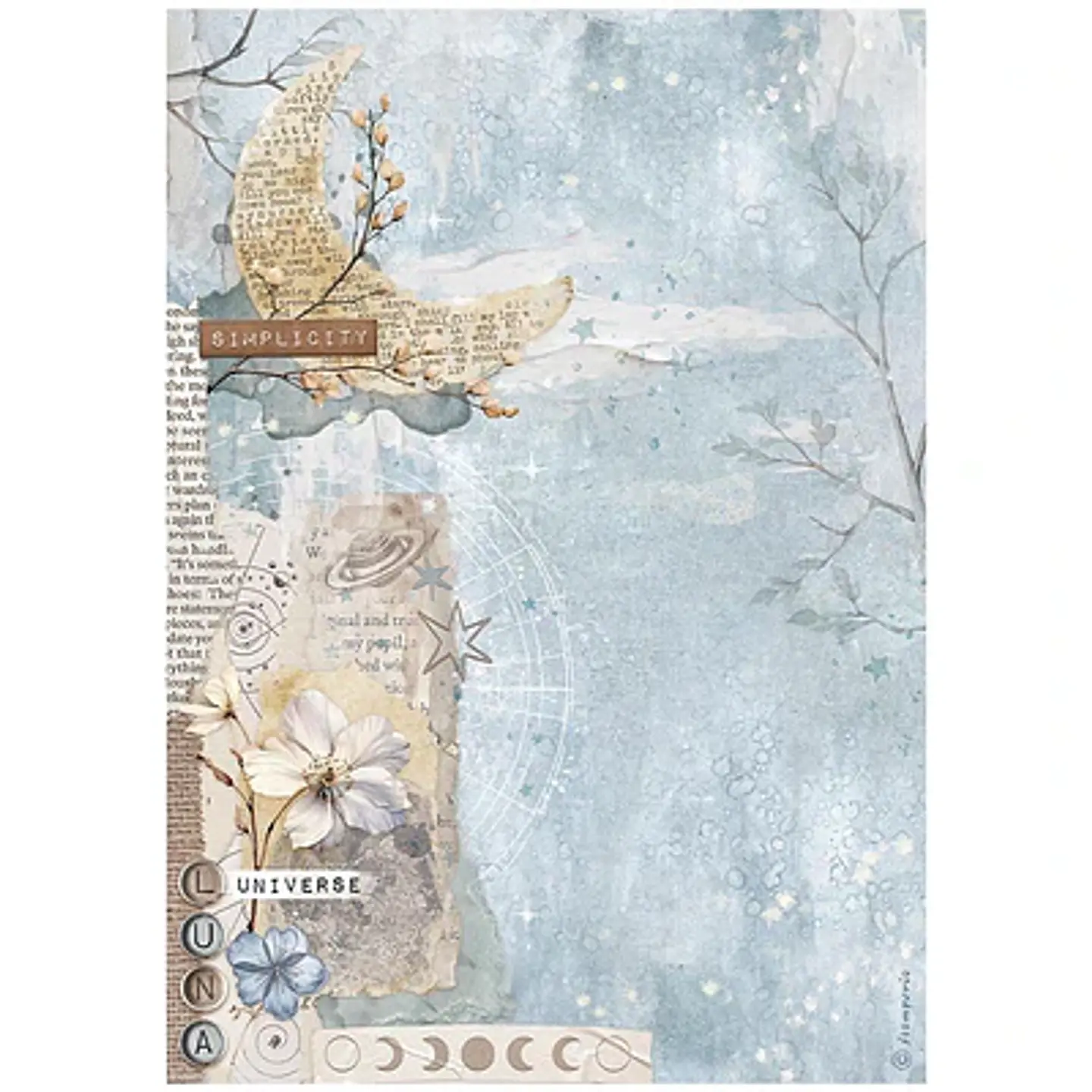 Papel de arroz Stamperia A4 — Secret Diary — Moon (DFSA41103) 1