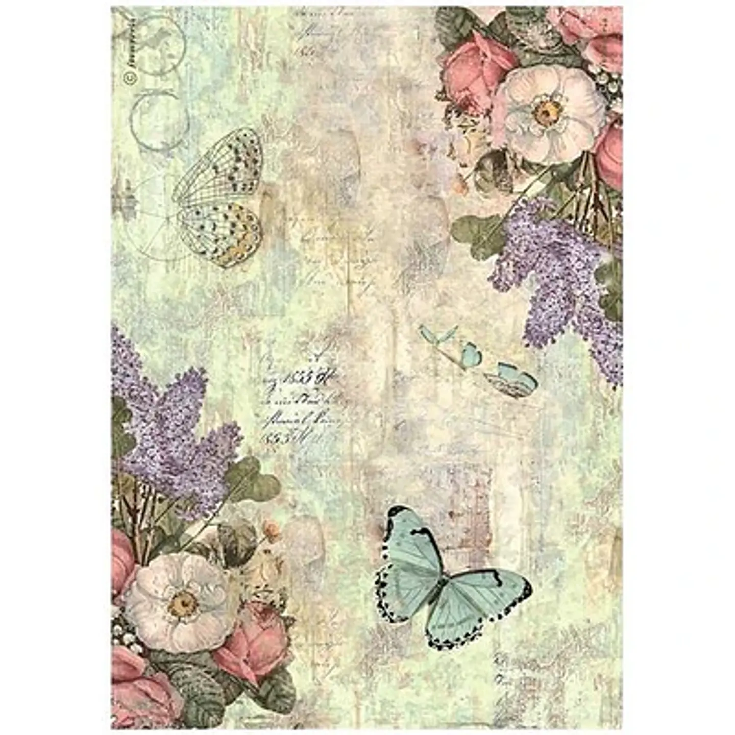 Papel de arroz Stamperia A4 — Wonderland — Flowers and Butterflies 1
