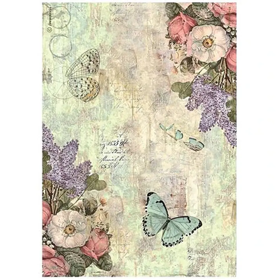 Papel de arroz Stamperia A4 — Wonderland — Flowers and Butterflies 1