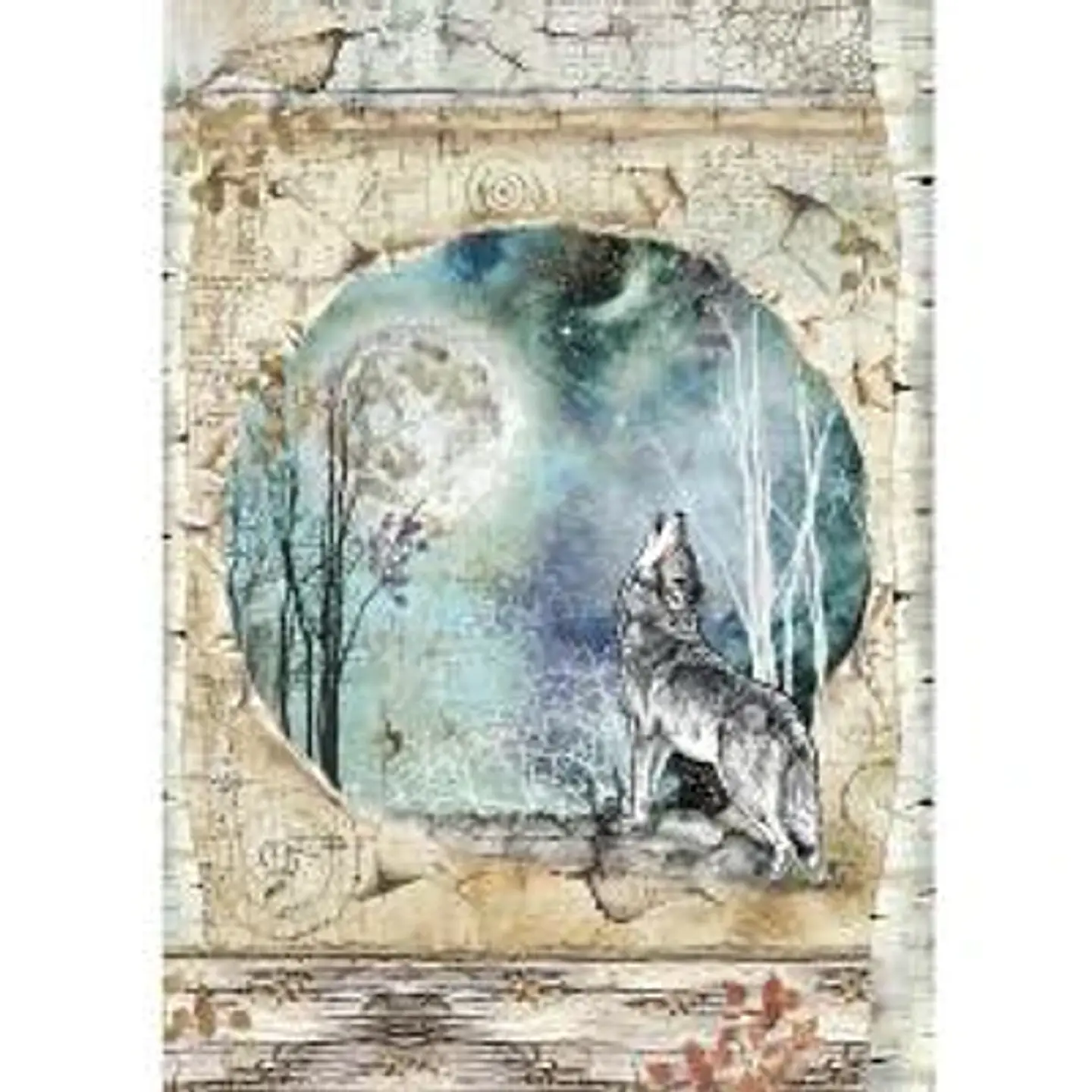 Papel de arroz Stamperia A4 — Cosmos — Wolf and Moon (DFSA4388) 1