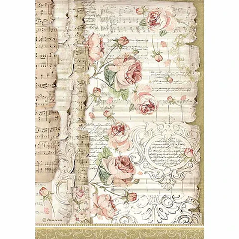 Papel de arroz Stamperia A4 — Roses and Music