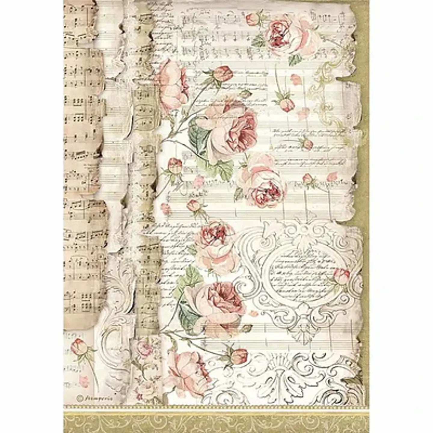 Papel de arroz Stamperia A4 — Roses and Music 1