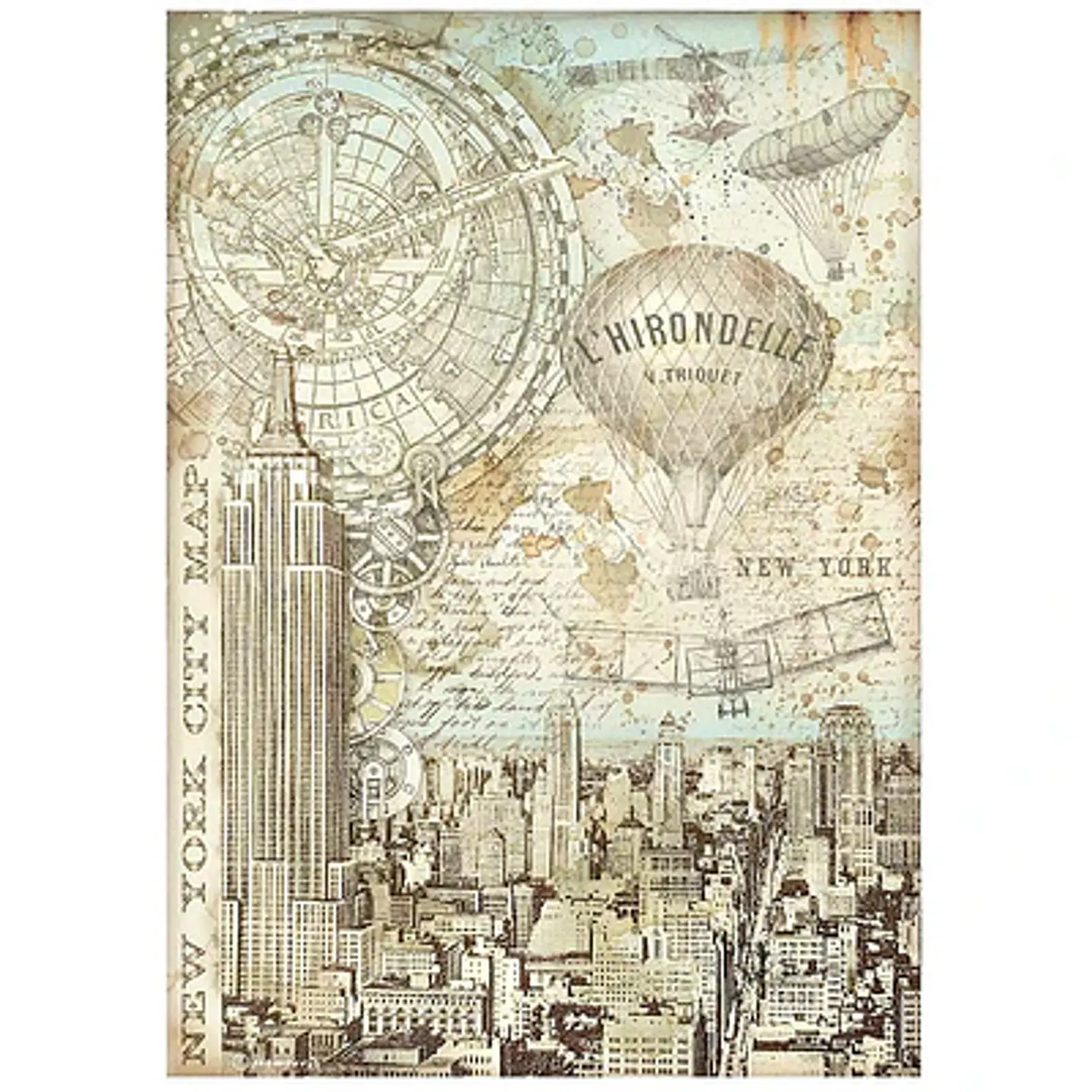 Papel de arroz Stamperia A4 — Sir Vagabond Aviator — New York City Map (DFSA4700) 1