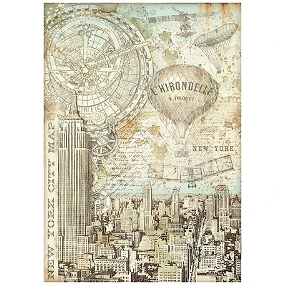 Papel de arroz Stamperia A4 — Sir Vagabond Aviator — New York City Map (DFSA4700) 1