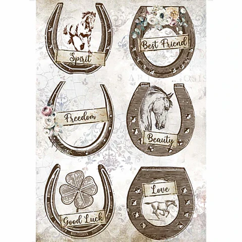 Papel de arroz Stamperia A4 — Romantic Horses — Horseshoes (DFSA4583)