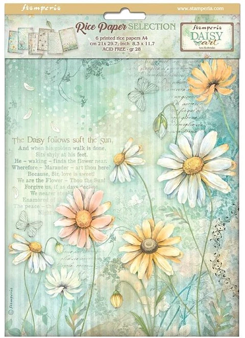 Stamperia Daisy Art — pack de 6 papéis de arroz A4