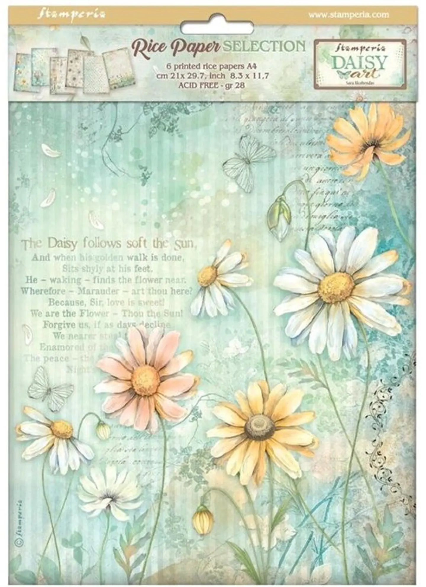 Stamperia Daisy Art — pack de 6 papéis de arroz A4 1
