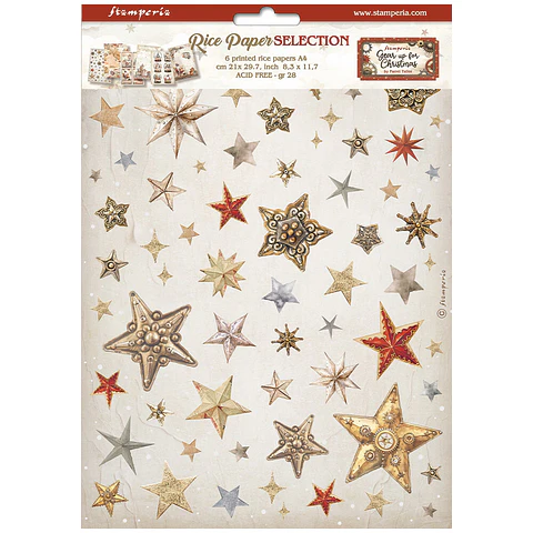 Stamperia Gear Up for Christmas — pack de 6 papéis de arroz A4