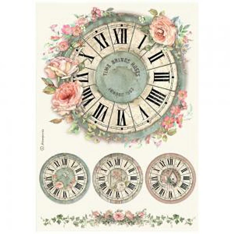 Papel de arroz Stamperia A4 — House of Roses — Clock