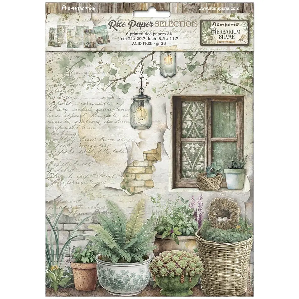Stamperia Herbarium Silvae — pack de 6 papéis de arroz A4 1
