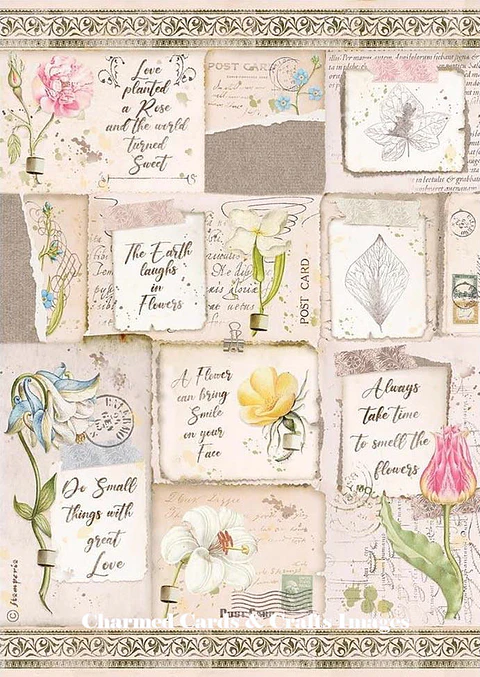 Papel de arroz Stamperia A4 — House Garden — Letters & Flowers