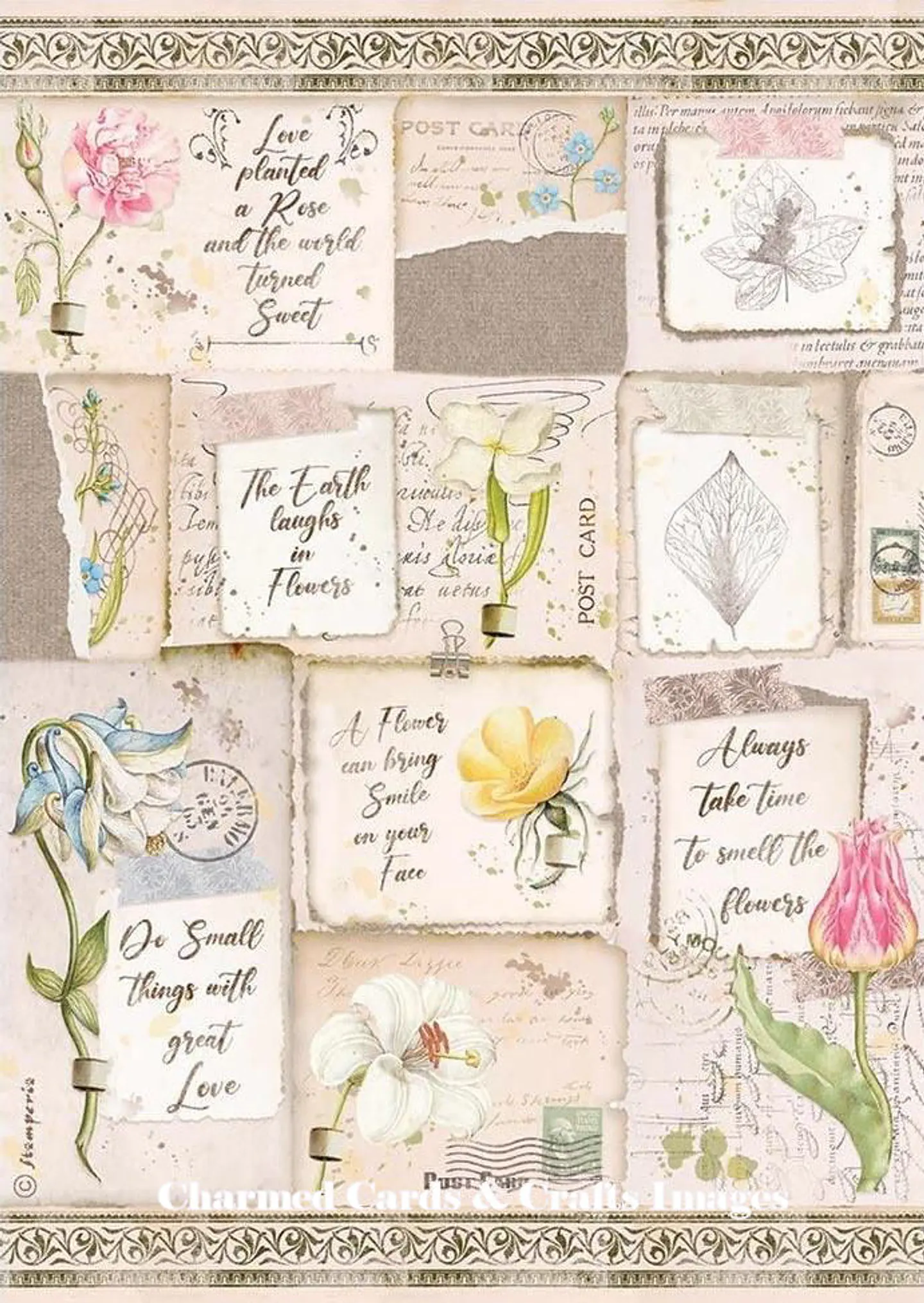 Papel de arroz Stamperia A4 — House Garden — Letters & Flowers 1
