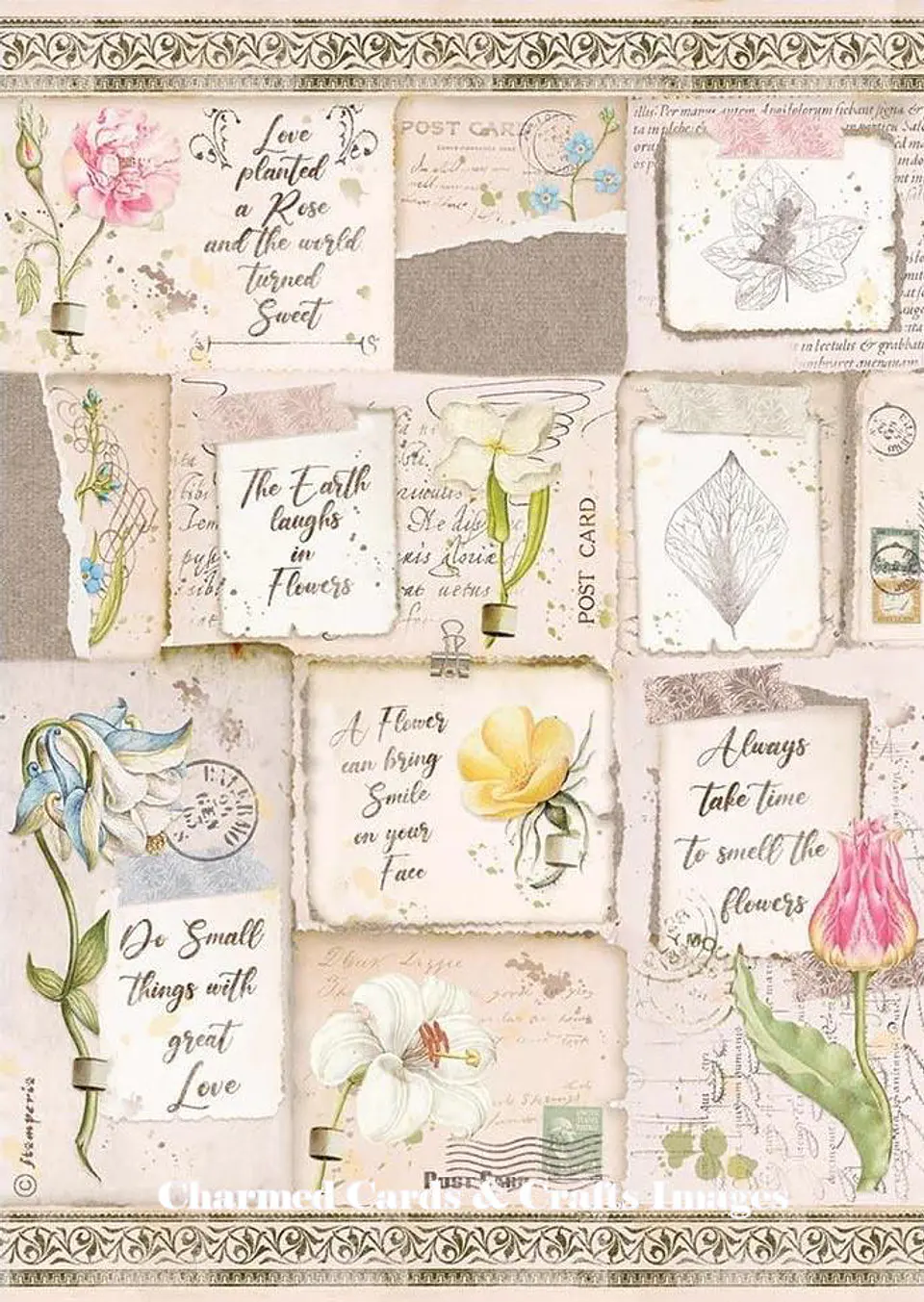 Papel de arroz Stamperia A4 — House Garden — Letters & Flowers 1