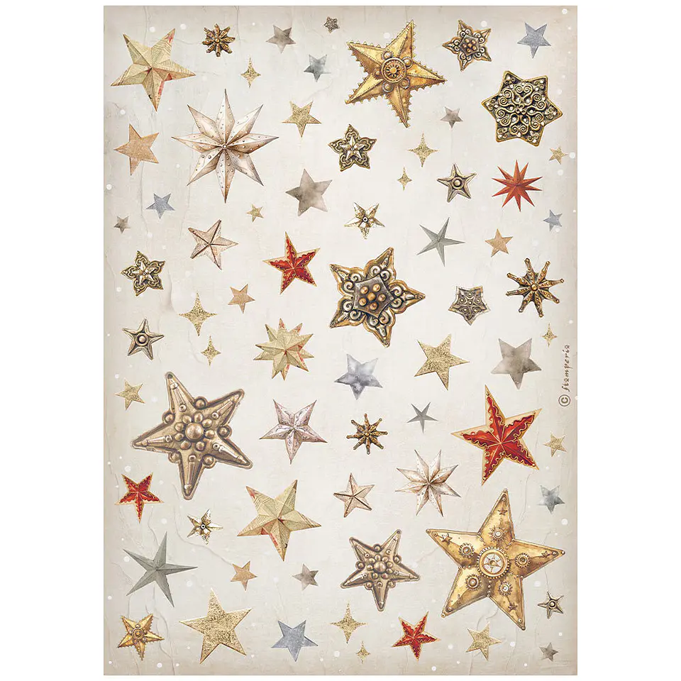 Stamperia Gear Up for Christmas — pack de 6 papéis de arroz A4 2