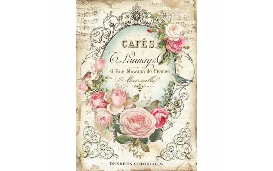 Papel de arroz Stamperia A4 — Tag with Rose 1