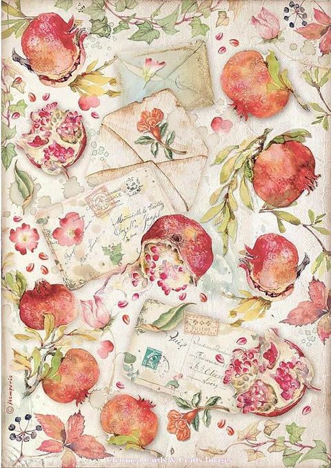 Papel de arroz Stamperia A4 — Casa Granada — Pomegranates & Letters