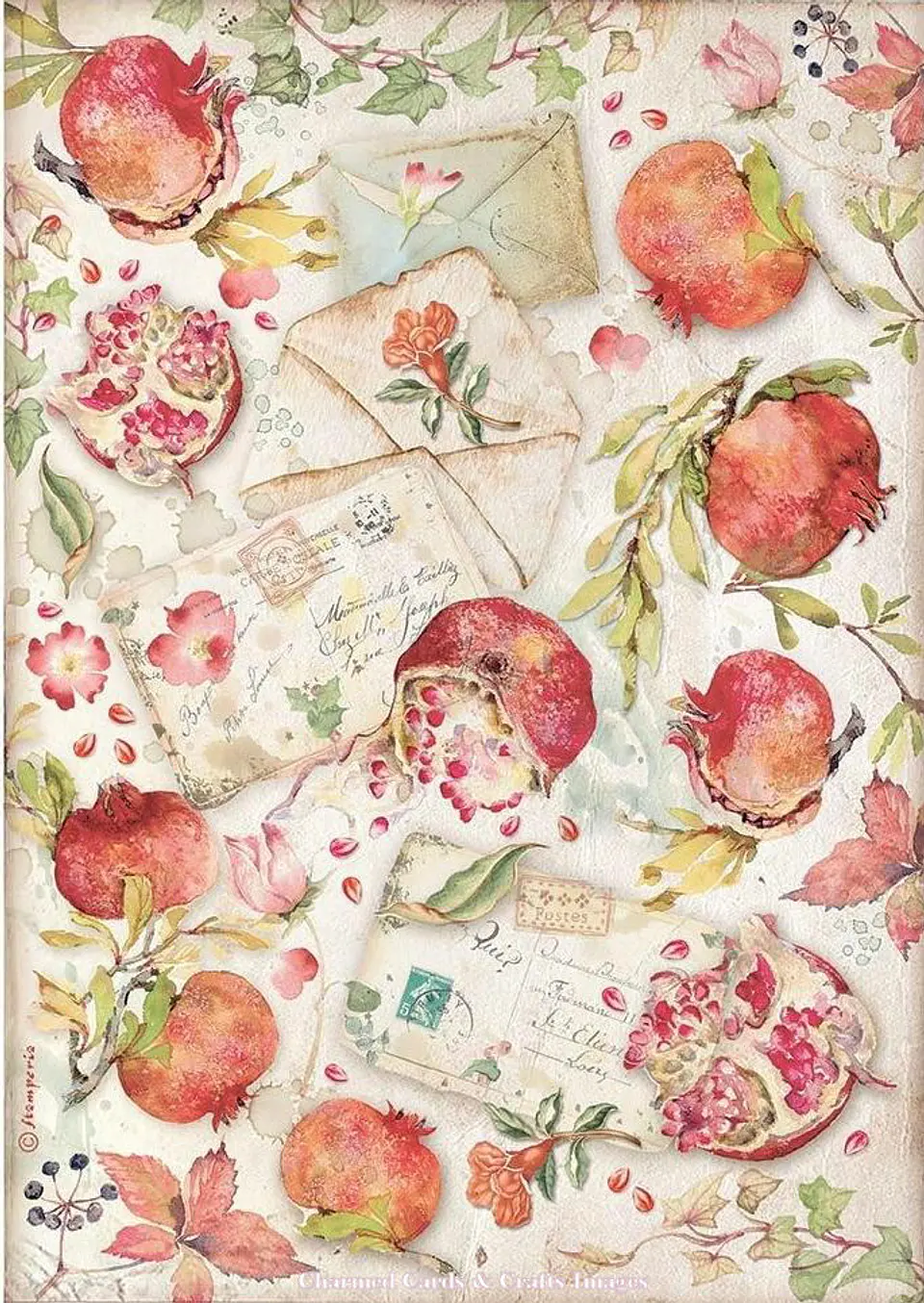 Papel de arroz Stamperia A4 — Casa Granada — Pomegranates & Letters 1