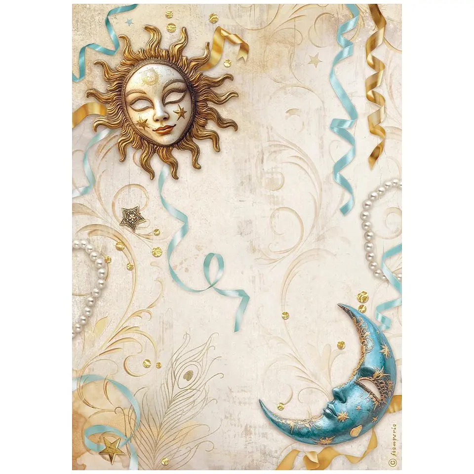 Stamperia Masquerade — pack de 6 papéis de arroz A4 3
