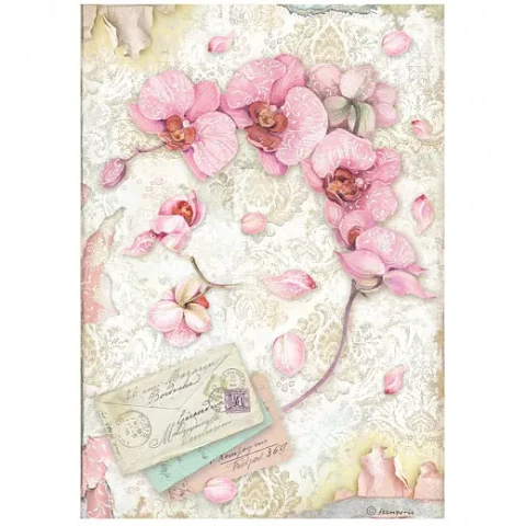 Papel de arroz Stamperia A4 — Orchids and Cats — Pink Orchid