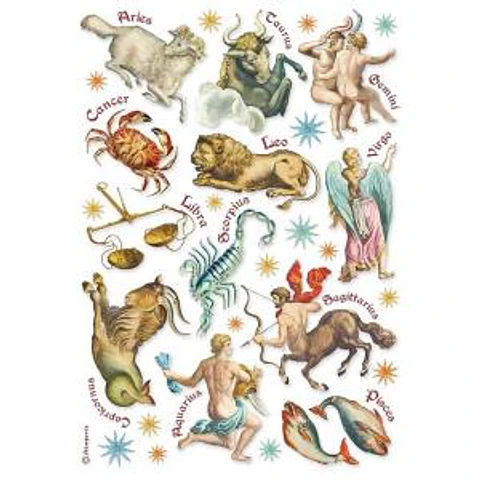 Papel de arroz Stamperia A4 — Cosmos Infinity — Astrological Signs