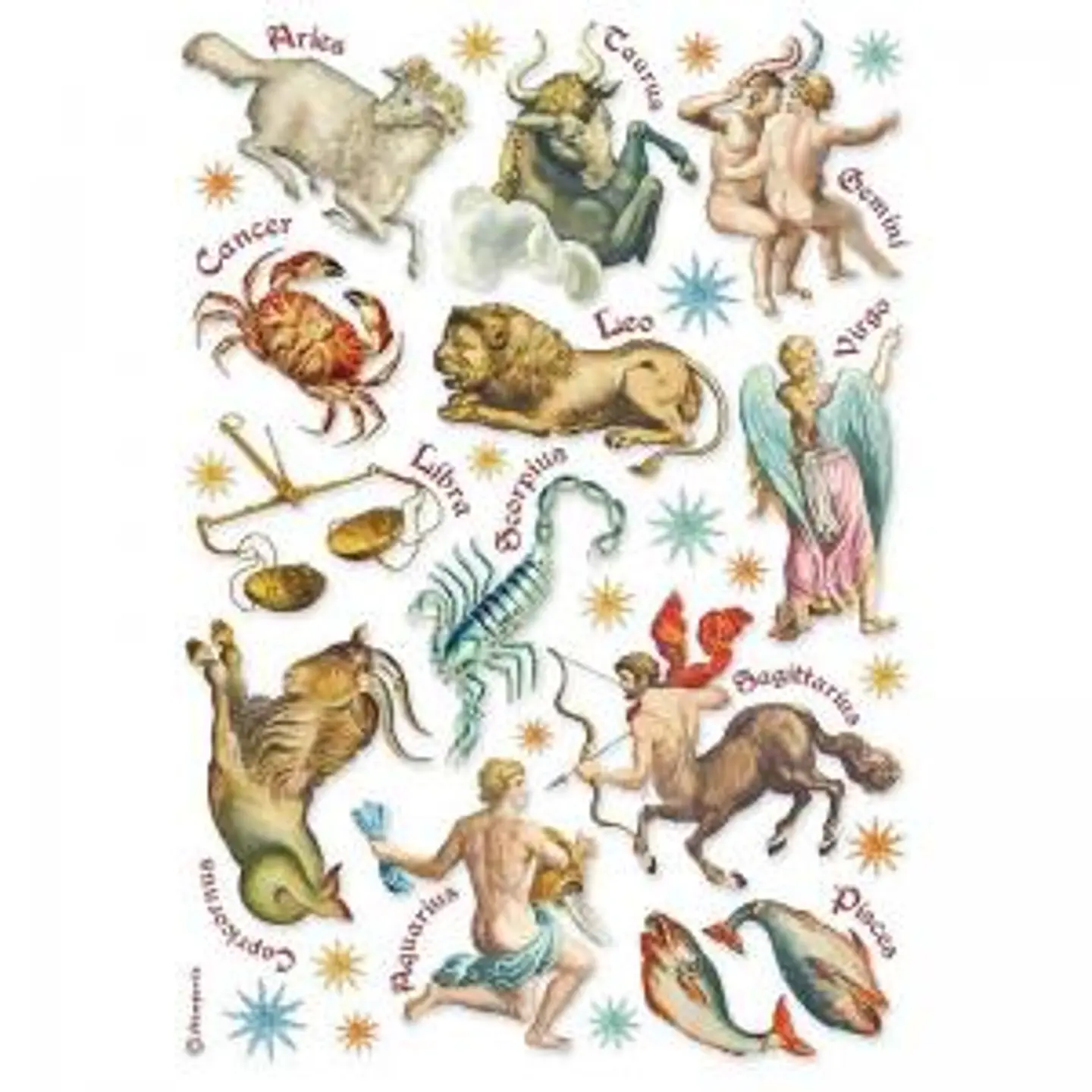 Papel de arroz Stamperia A4 — Cosmos Infinity — Astrological Signs 1