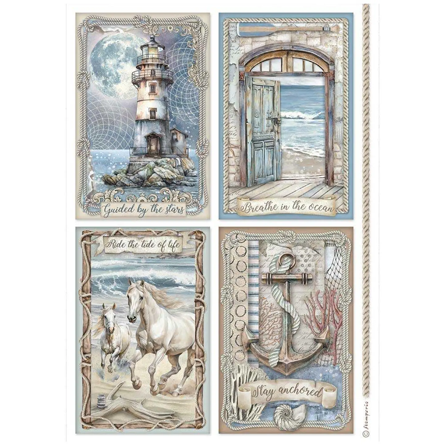 Stamperia Silent Sea — pack de 6 papéis de arroz A4 7