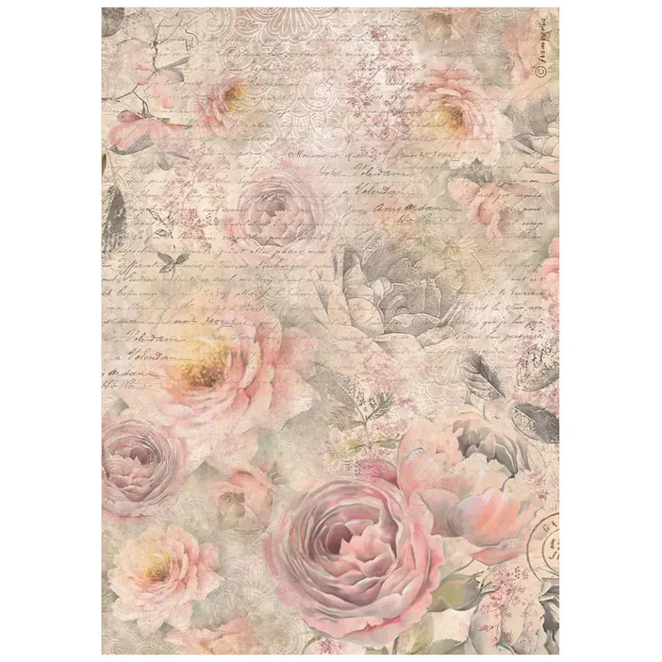 Papel de arroz Stamperia A4 — Shabby Rose — Roses Pattern 1