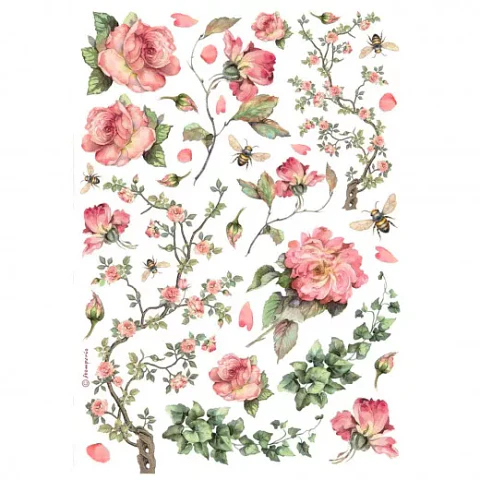Papel de arroz Stamperia A4 — Roses and Ivy