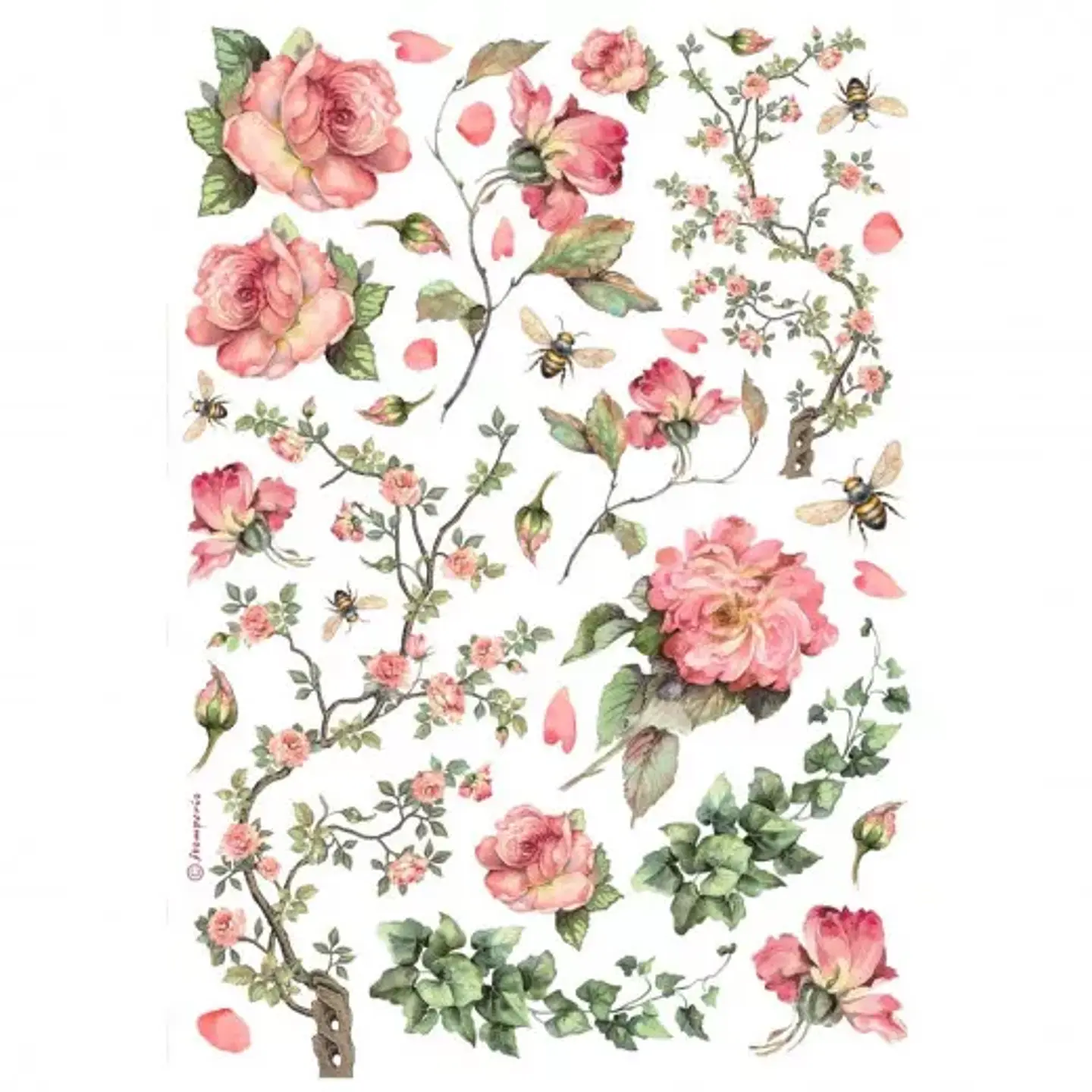 Papel de arroz Stamperia A4 — Roses and Ivy 1