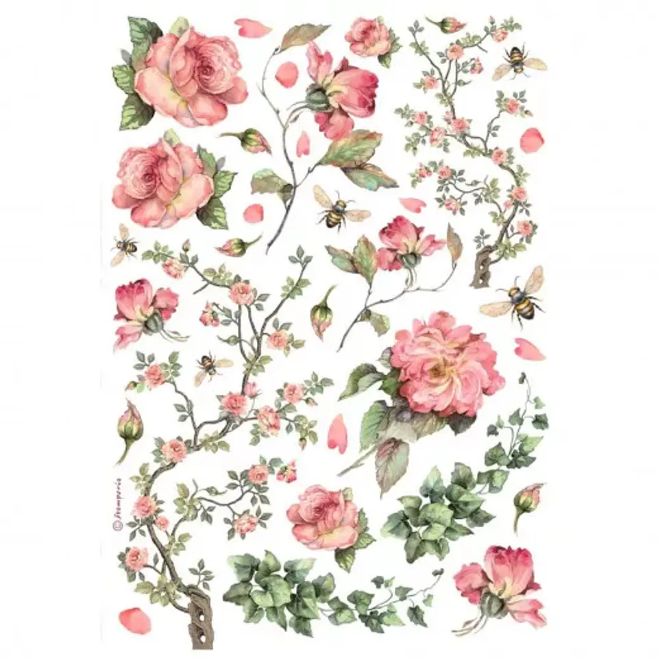 Papel de arroz Stamperia A4 — Roses and Ivy 1