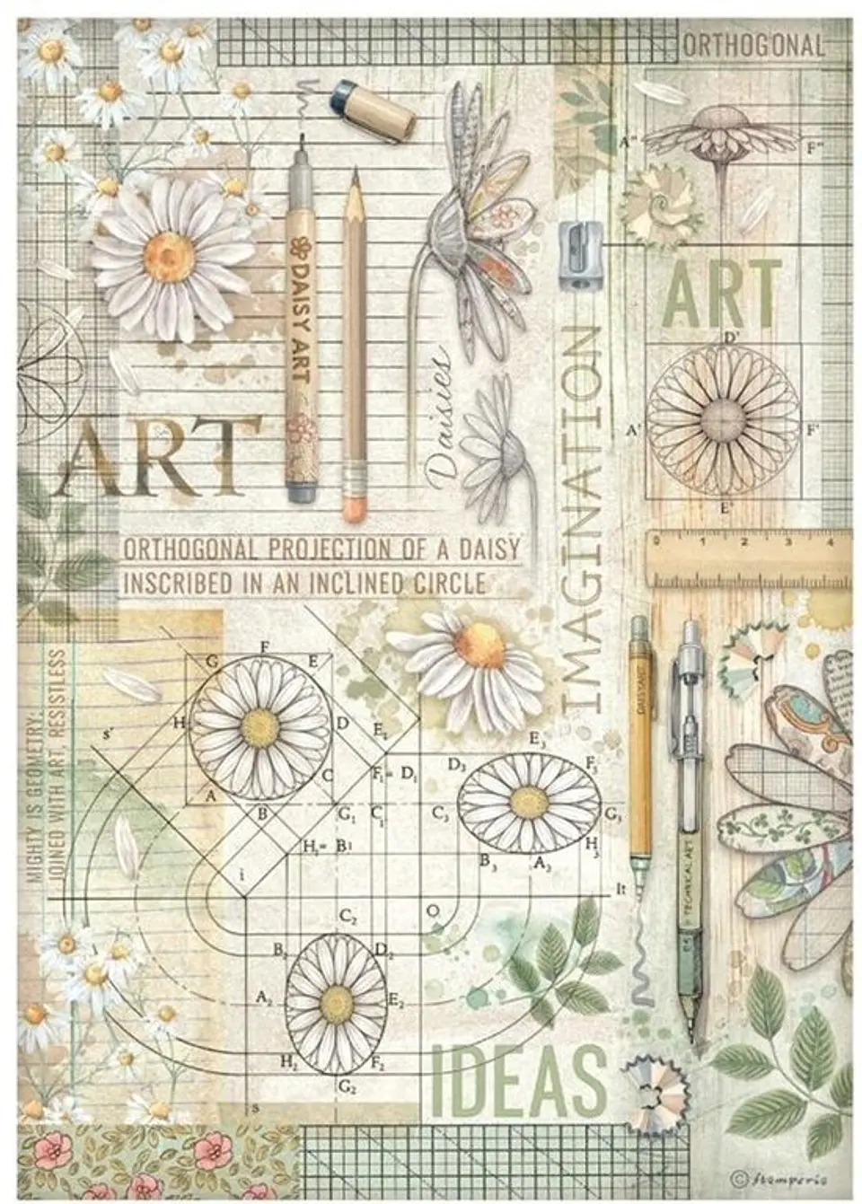 Stamperia Daisy Art — pack de 6 papéis de arroz A4 5