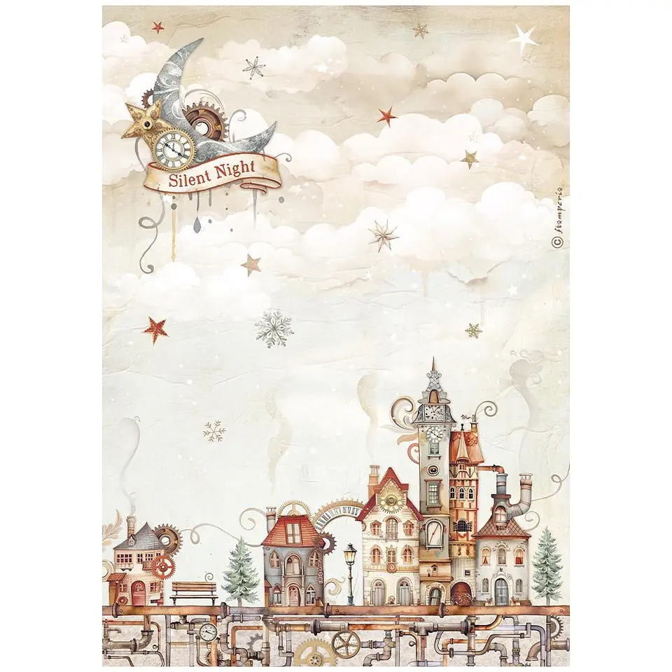 Stamperia Gear Up for Christmas — pack de 6 papéis de arroz A4 5