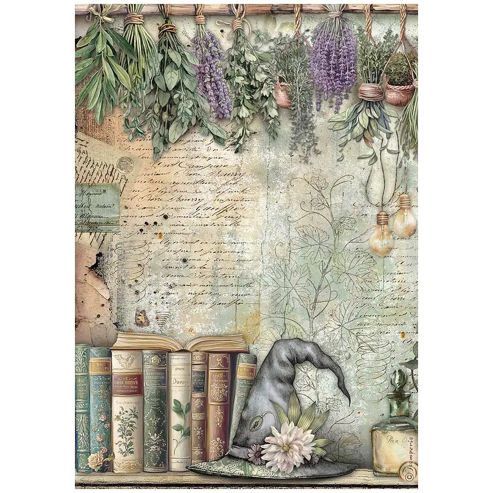 Stamperia Herbarium Silvae — pack de 6 papéis de arroz A4 6