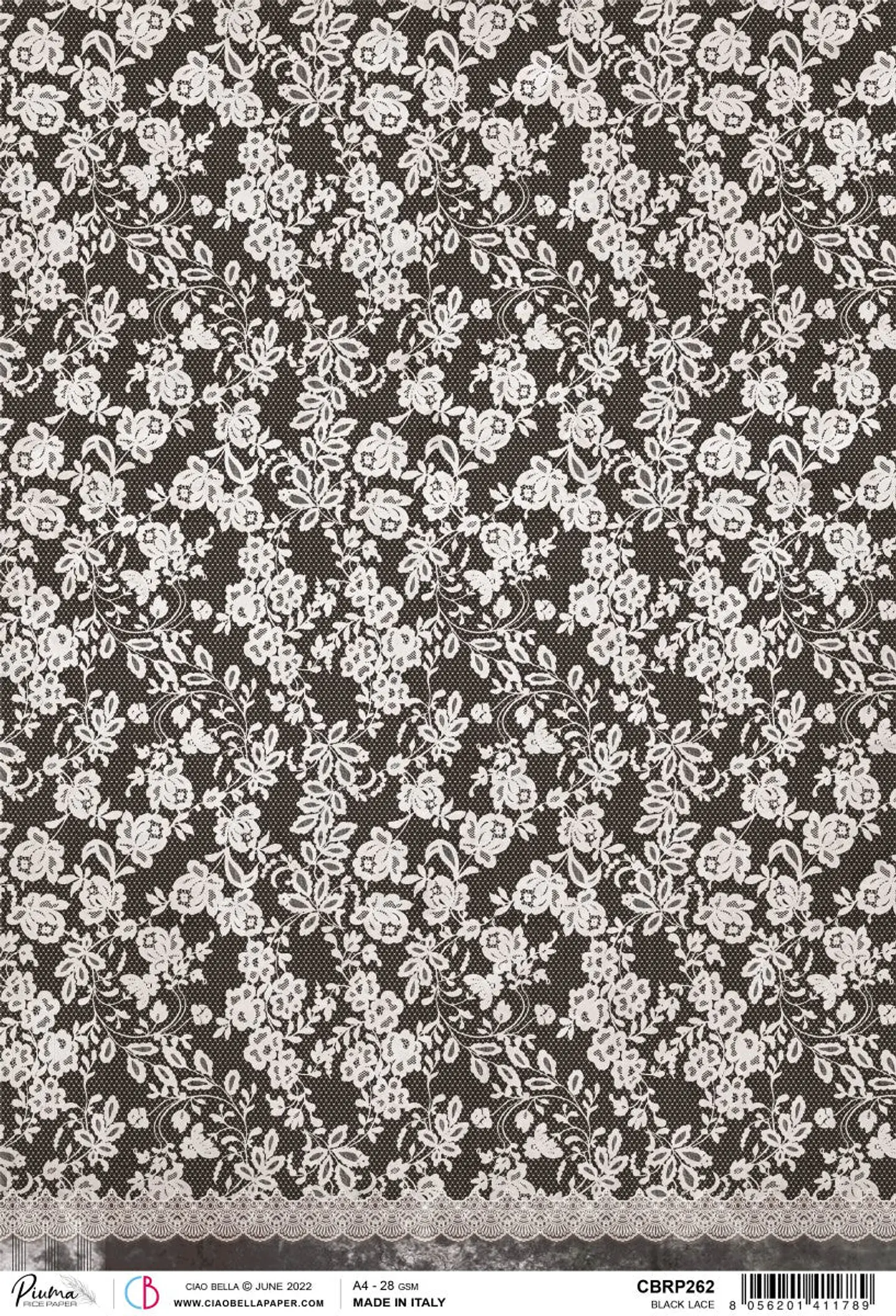 Papel de arroz A4 Ciao Bella — Black Lace — CBRP262 1
