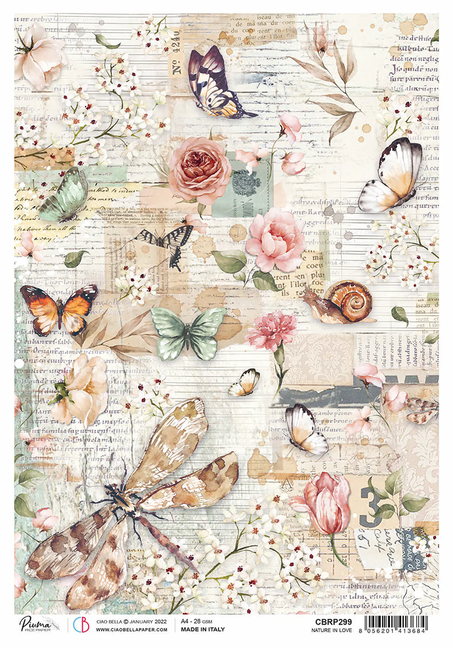 Papel de arroz A4 Ciao Bella — Nature in Love — CBRP299 1