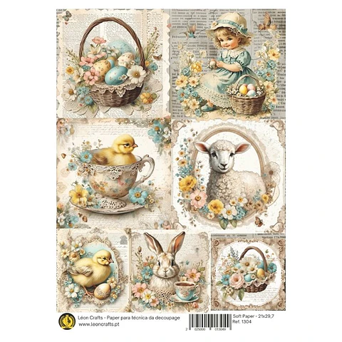Papel de arroz A4 Leon Crafts — Shabby Easter — 1304