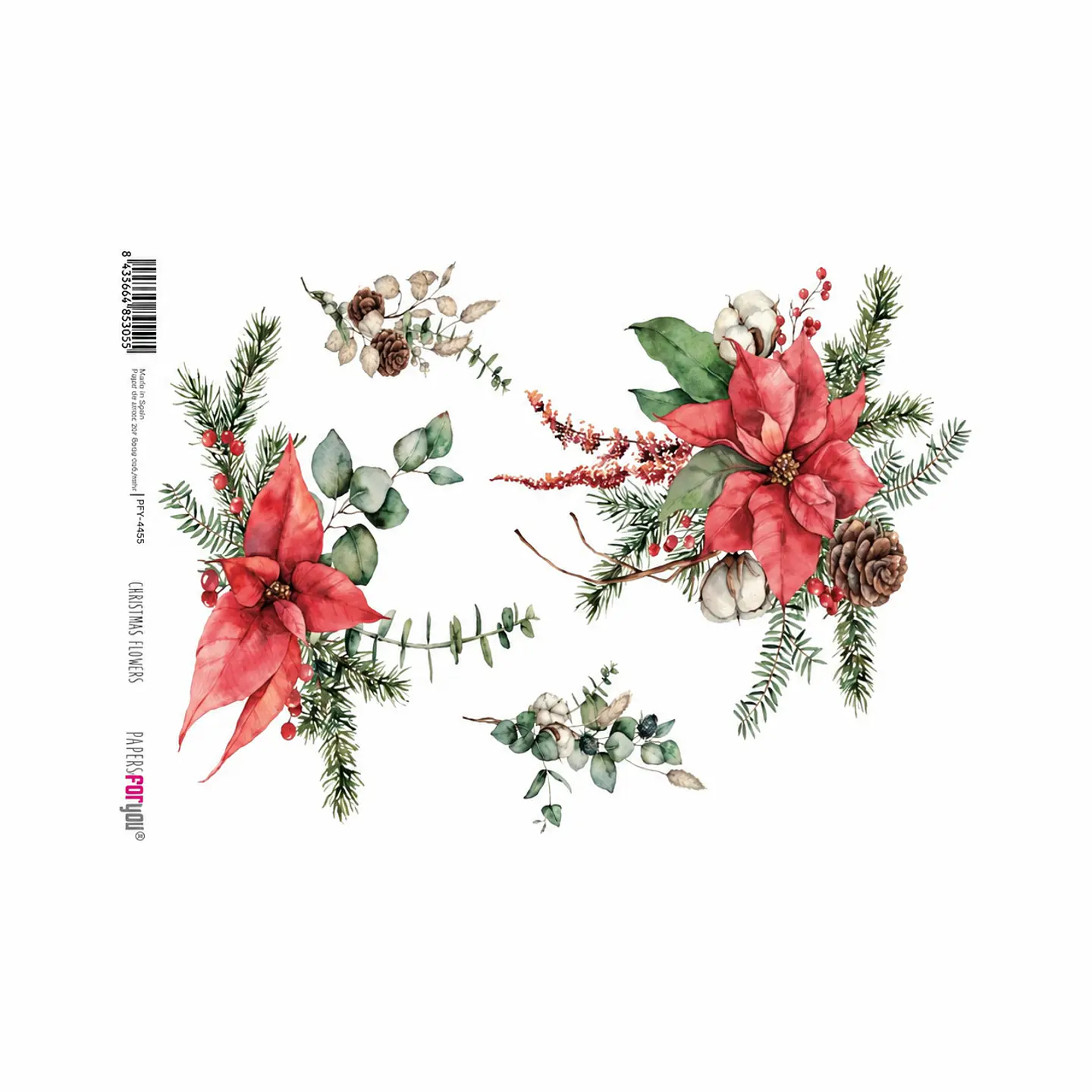 Papel de arroz A4 Papers for You — Christmas — Flores de Natal — PFY-4455 1