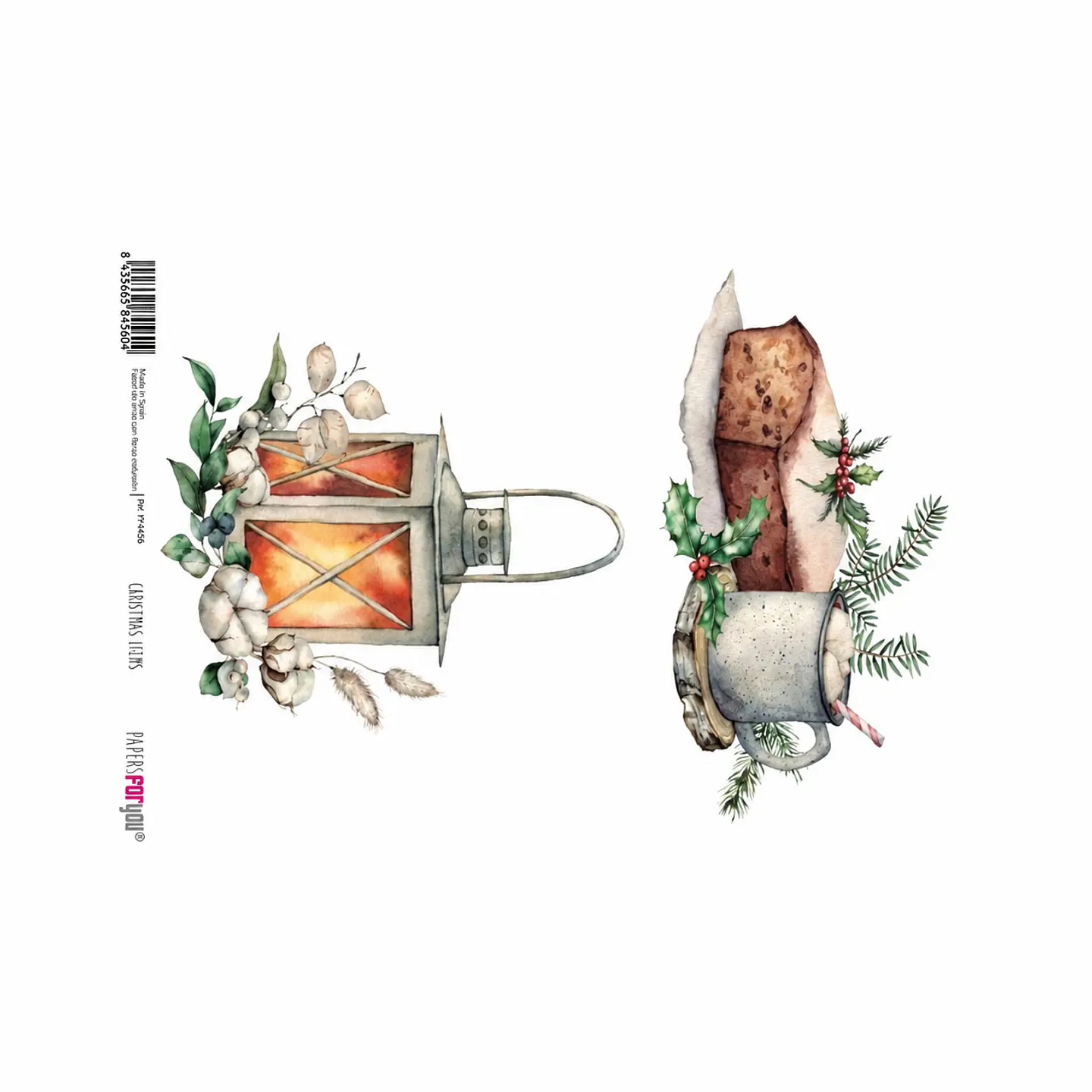 Papel de arroz A4 Papers for You — Christmas Flowers — Lanterna e flores de Natal — PFY-4456 1